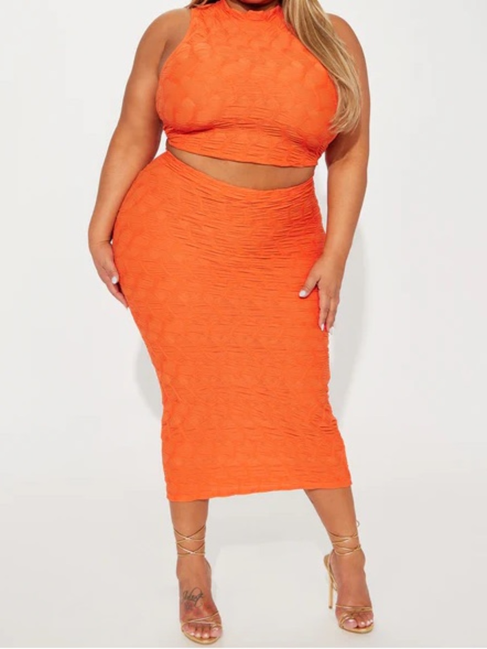 Fashion NovaAverie Honeycomb Skirt Set - Orange.